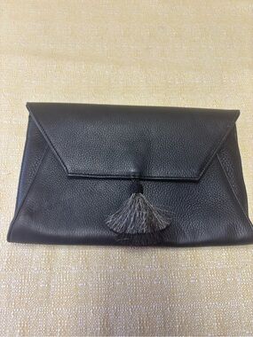 Olivers Black Leather Envelope Clutch with Tassel Accent
